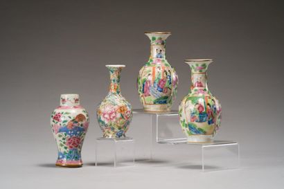 null CHINE (CANTON)
Paire de petits vases balustres en porcelaine à décor polychrome...