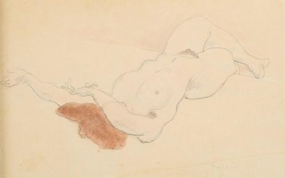 Jules PASCIN (1885-1930) Jules PASCIN (1885-1930)
Nude lying cross-legged
Pencil...
