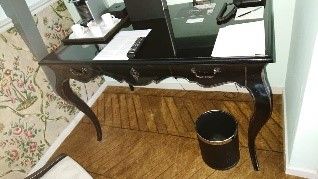 null Two black lacquered desks, two drawers in belt, arched legs.
Louis XV style.
H...