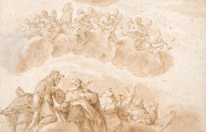 Ecole Italienne du XVIIIe siècle 
Angels and a group of blessed saints in heaven
Pen...