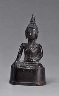 null Bronze Buddha statue with brown patina.
Laos, late 19th century.
H.: 14.5 c...