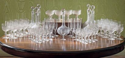 BACCARAT 
Service de verres en cristal à décor cannelé, comprenant :
- vingt-cinq...
