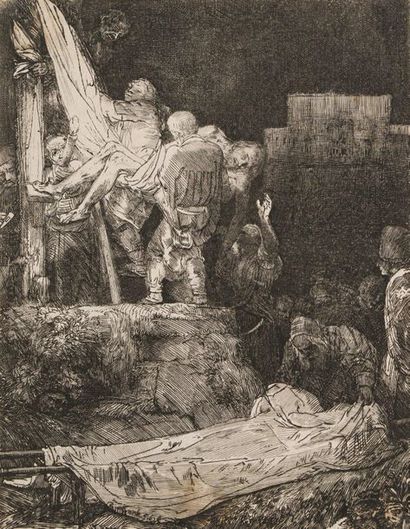 Rembrandt van RIJN (1606-1669) 
Descente de Croix à la lumière des torches
Eau-forte,...