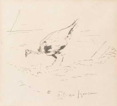 André DUNOYER DE SEGONZAC (1884-1974) 
Guinea fowl
Ink drawing on paper signed lower...