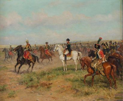 Raymond DESVARREUX (1876-1961) 
Napoléon sur le champ de bataille
Huile sur toile,...
