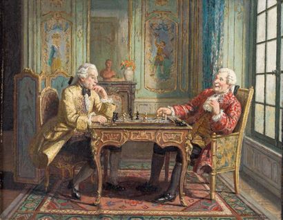 E. BARTHELEMY The chess game
Oil on canvas signed lower right.
26 x 34 cm