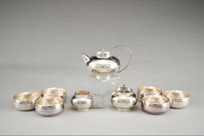 null CHRISTOFLE France (collection GALLIA) : Silver plated metal tea service in modernist...