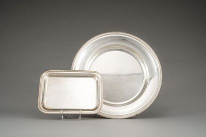 null CHRISTOFLE France: Large platter and mail tray in silver plated metal with the...