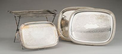 null Silver plated metal set comprising a pair of large serving dishes and two rectangular...