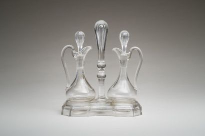 null Faceted crystal oil and vinegar cruet holder comprising its two cruets and their...