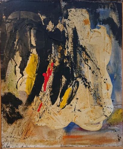 Joël ROUX (né en 1948) Abstract composition in yellow and black
. Canvas marouflaged...