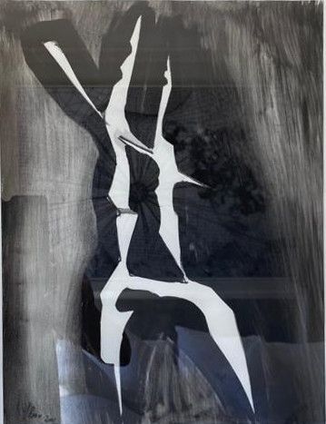 Joël ROUX (né en 1948) Composition en noir et blanc 
Gouache
40 x 32 cm.