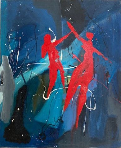Joël ROUX (né en 1948) Deux personnages en rouge
Peinture 
80 x 65 cm.