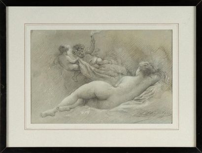 null Charles Josuah CHAPLIN (1825-1891)
Femme allongée avec anges
Dessin au crayon...
