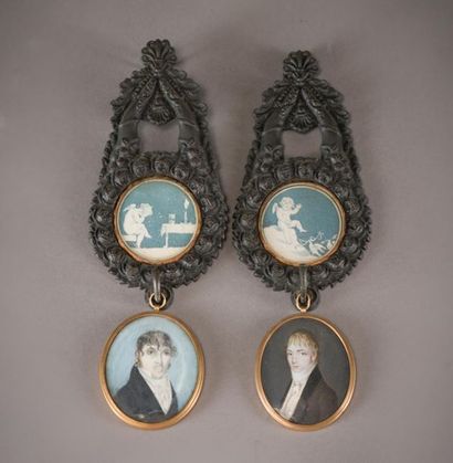 null Deux miniatures ovales, "Portraits d'hommes".
XIXème siècle.
6 x 4 cm
On y ajoute...