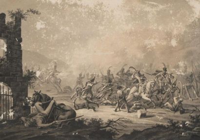 null Ecole de Dirk LANGENDIJK (1748-1805)
Scène de bataille
Lavis d'encre noire et...