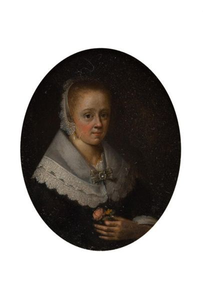 null Atelier de Gérard TER BORCH (1617-1681)
Jeune fille à la rose
Miniature sur...