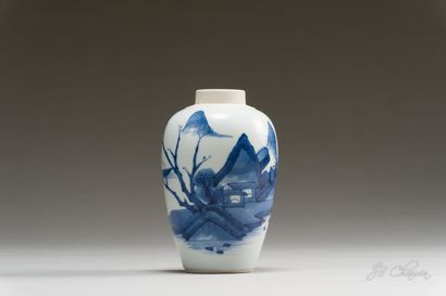 null CHINE : Vase en porcelaine à décor en camaïeu bleu et blancde paysages.

XXème...