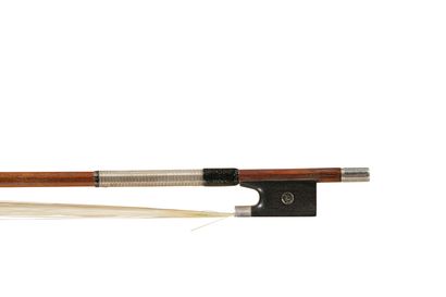 null 
F.N. Voirin violin bow with iron mark. Silver ebony frog with thumb rest and...