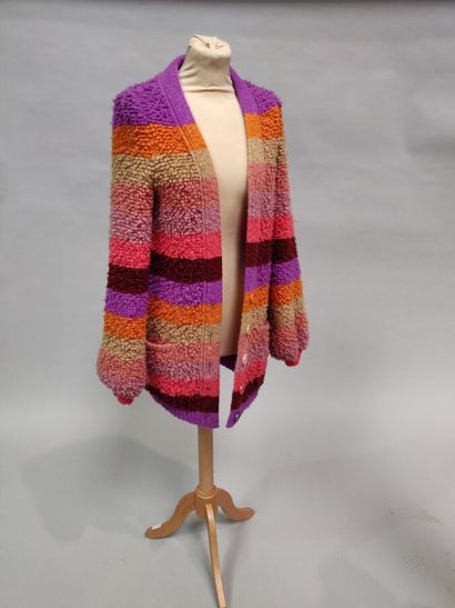 null Sonia RYKIEL : Gilet long en laine et angora bouclé multicolore, fermant par...