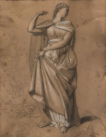 null French school of the 19th century

Muse, Spring 

Black stone and white chalk...