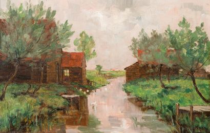 null Rodolphe Paul WYTSMAN (1860-1927)

Thatched cottages by a river

Oil on panel...