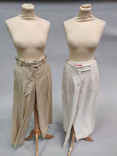 CHRISTIAN LACROIX 
Two silk pants, one cream...