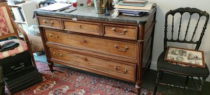null Mahogany chest of drawers with three rows of drawers, fluted uprights, marble...