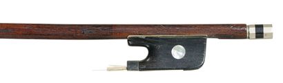 null 
Cello bow, German school stick, made of pernambuco wood. French frog work early...