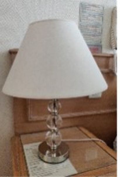 null Laura Ashley, pair of chrome-plated metal lamps, decorated with three transparent...
