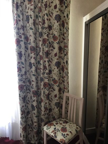 Pair of curtains in coated canvas with flower...