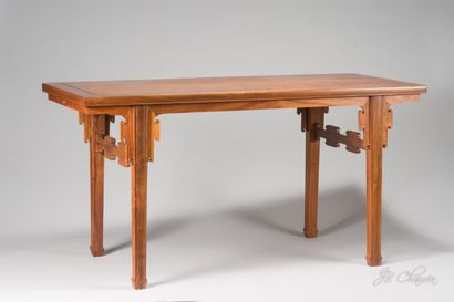 null Table console de forme rectangulaire en bois exotique reposant sur quatre pieds...