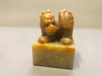 null Deux cachets en stéatite 

Chine, XXème siècle

Le dessus sculpté de lions bouddhiques,...