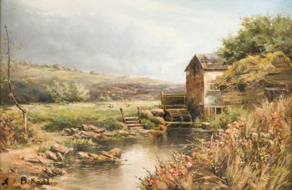 null French school of the end of the 19th century

Landscape by a stream

Oil on...