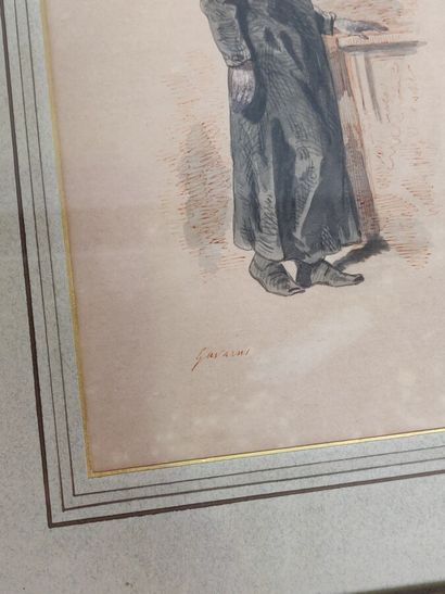 null GAVARNI 

"Man" and "Woman

Two watercolors, signed.

27 x 17 cm each on vi...