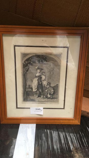 null Lot of 5 framed pieces :

- Lithograph by DIGNIMONT "Jeune fille" (signed) (36.5...