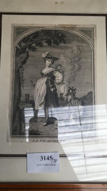 null Lot of 5 framed pieces :

- Lithograph by DIGNIMONT "Jeune fille" (signed) (36.5...
