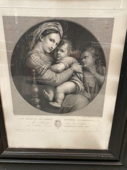 
Lot of three framed engravings, including...