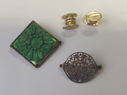 null Lot including a pair of Art Deco style breastplate buttons, a GM LIMOGES enamel...