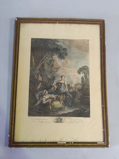 null Coloured engraving after BOUCHER 

"The fishing " 45 x 31 cm