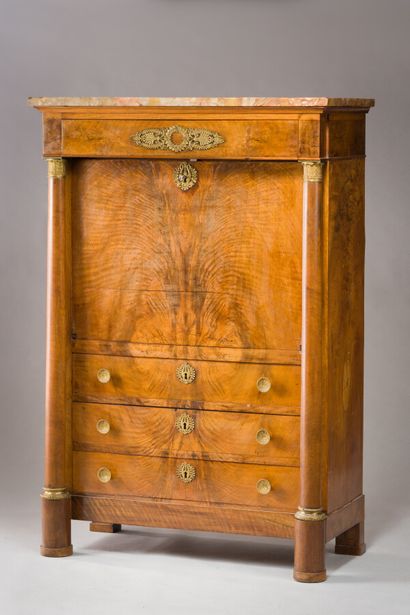 null 205. Set including a chest of drawers and a secretary

with flamed mahogany...