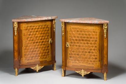 null 195. Pair of curved front corners with inlaid decoration

of cubes without background...