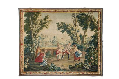 null 245. AUBUSSON

The game of Colin-Maillard

Woolen tapestry.

Louis XV period.

Attached...