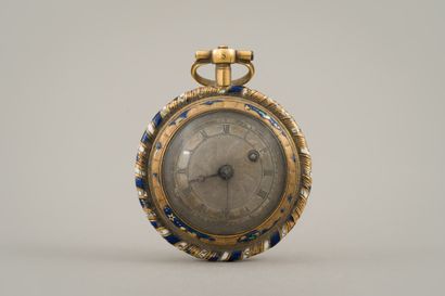 null 102. Yellow gold pocket watch 750/1000th (18 carats)

enamelled in two tones,...