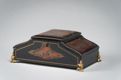 null 222. Pyramidal box with three compartments, decorated with

with brass inlay...