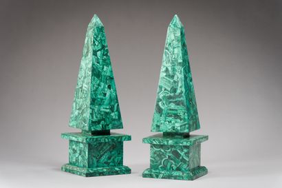 null 231. A pair of malachite veneered obelisks on a square moulded base.

on a square...