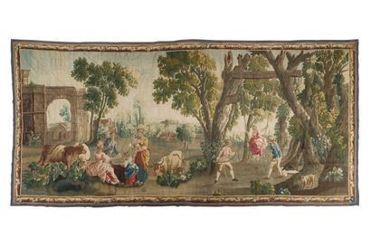 null 248. AUBUSSON

The swing

Woolen tapestry.

Louis XV period. (Braid reported).

218...
