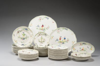 null Earthenware dinner service with polychrome decoration of animated scenes and...