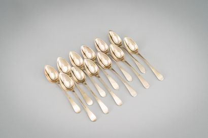 Set of twelve vermeil teaspoons (950/1000th),...