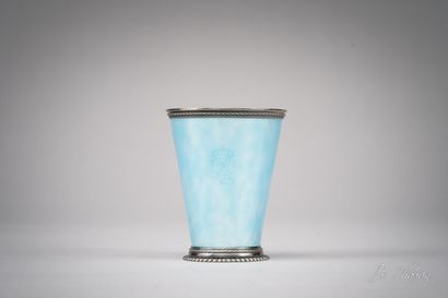 null C.G. HALLBERG: 

Silver conical tumbler (830/1000th) enamelled pale blue with...